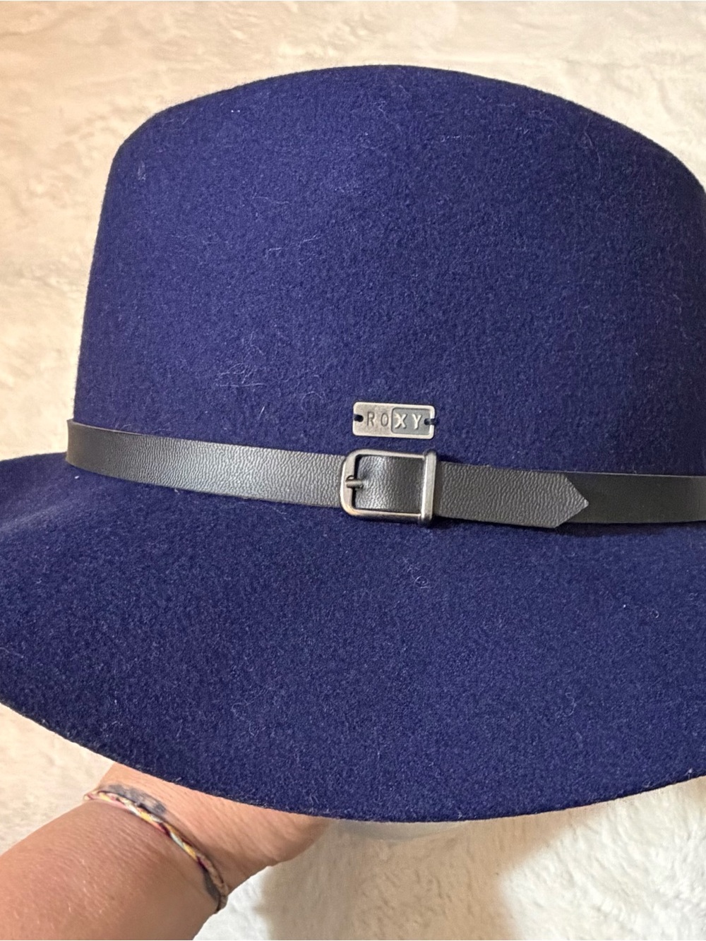 Roxy Navy Felt Wide-Brim Fedora with Black Band